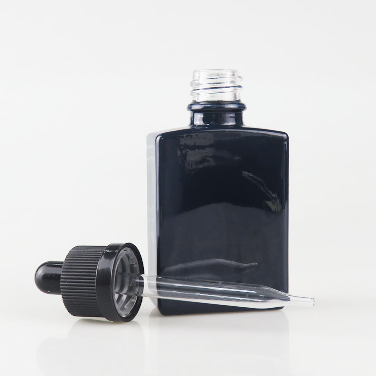 wholesale USA market empty 30ml matte black square rectangle rectangular glass dropper bottles for e liquid essential oil