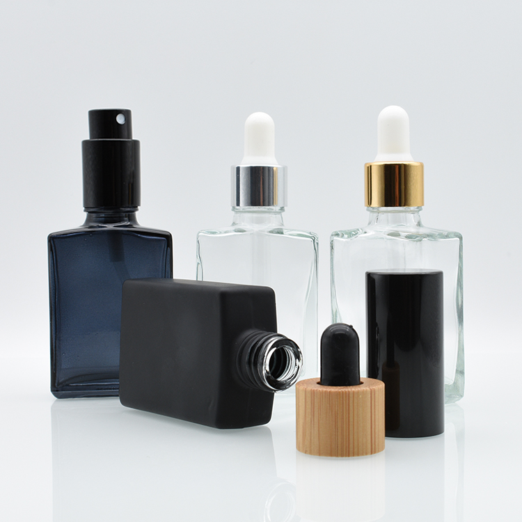 wholesale USA market empty custom made 15ml 30ml black clear square rectangle glass dropper bottles for e liquid essential oil