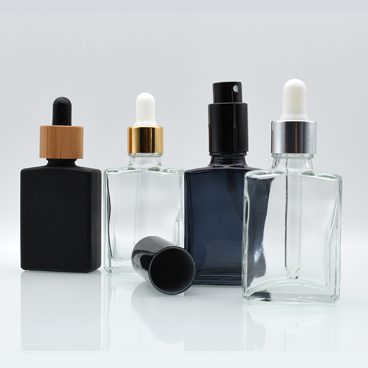 wholesale USA market empty custom made 15ml 30ml black clear square rectangle glass dropper bottles for e liquid essential oil
