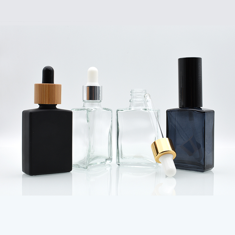 wholesale USA market empty custom made 15ml 30ml black clear square rectangle glass dropper bottles for e liquid essential oil