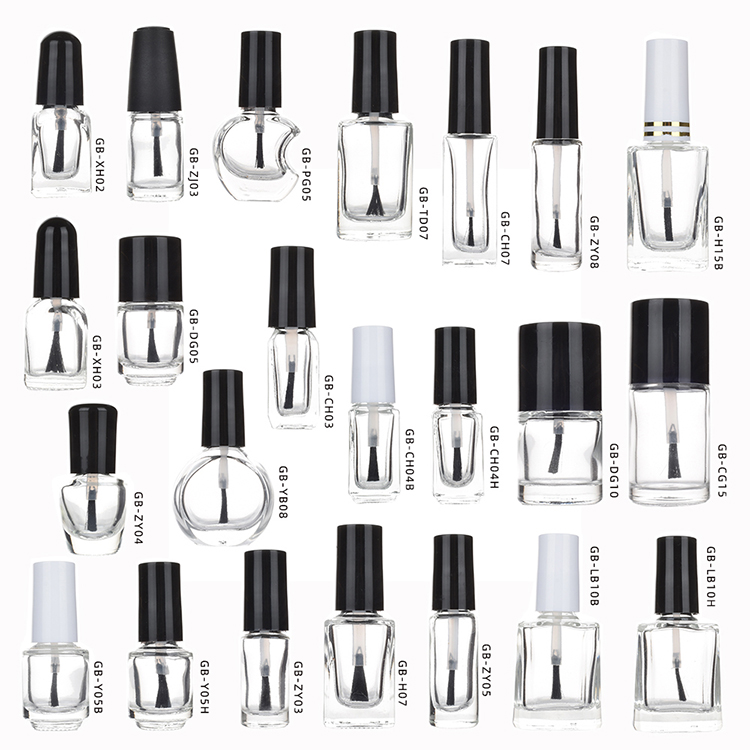 wholesale Various styles 2 3 4 5 7 8 10 15 ml Empty Nail Polish Glass Bottles with Brush Cap