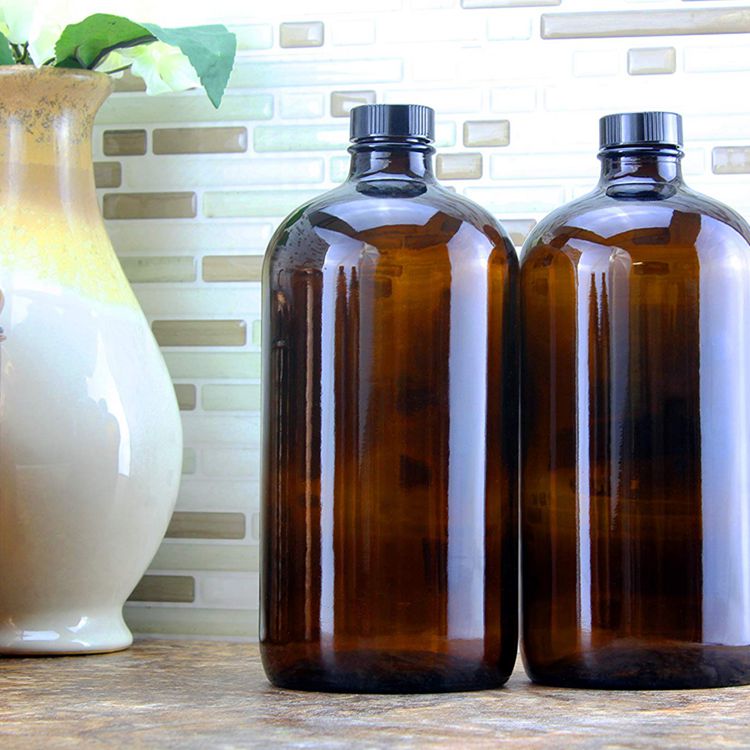 wholesale amber 16oz boston round glass brew kombucha bottle with screw cap