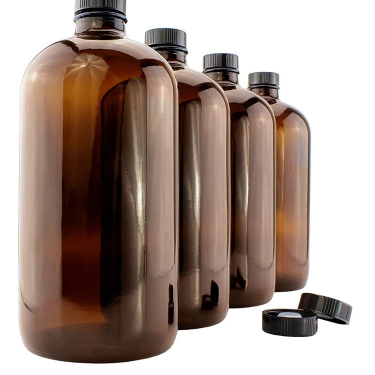 wholesale amber 16oz boston round glass brew kombucha bottle with screw cap