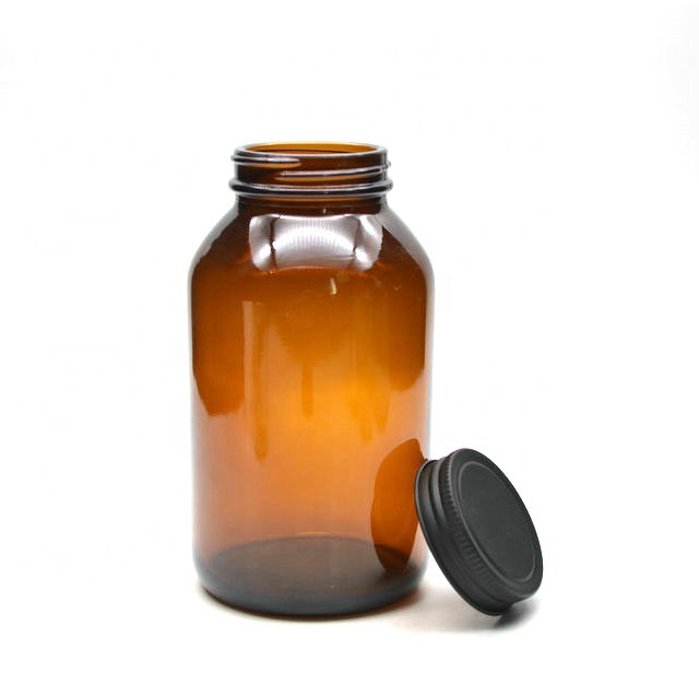 wholesale amber 500CC medical pill bottles amber glass pills container with black lid