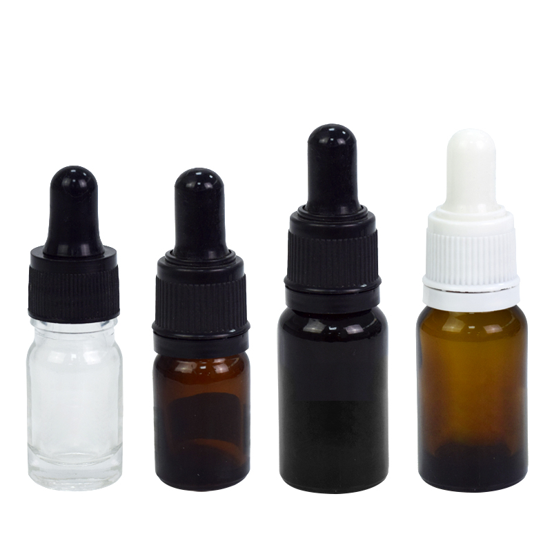 wholesale amber clear black essential oil dropper bottle personal care packaging skincare 10ml serum glass bottle