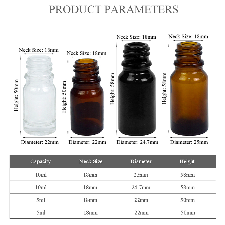 wholesale amber clear black essential oil dropper bottle personal care packaging skincare 10ml serum glass bottle