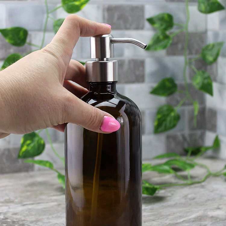 wholesale amber empty glass body lotion 250ml pump bottle with dispenser