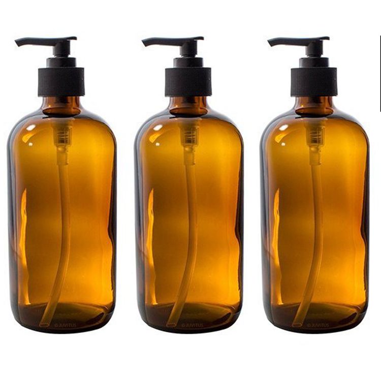 wholesale amber empty glass body lotion 250ml pump bottle with dispenser