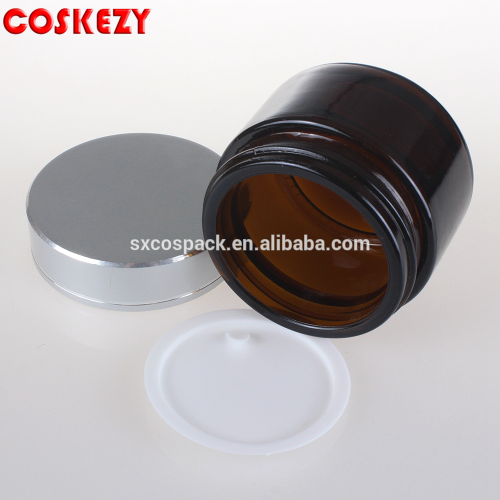wholesale amber glass 100g clear cream jar with aluminium lid for eye cream
