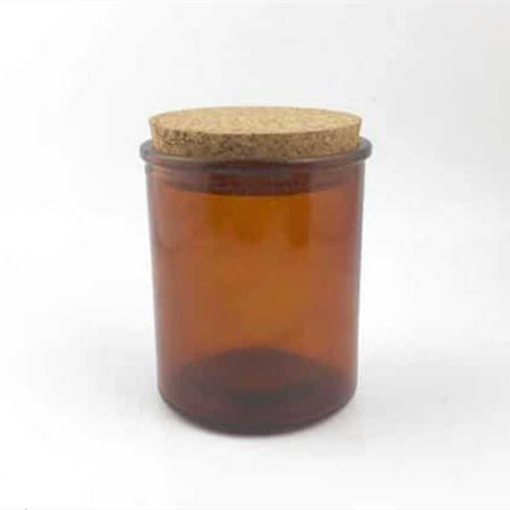 wholesale amber glass candle jar with cork lid 8oz 32oz