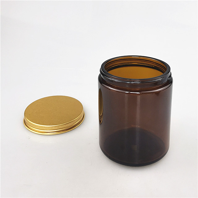 wholesale amber glass candle jars with silver cap