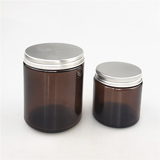 wholesale amber glass candle jars with silver cap