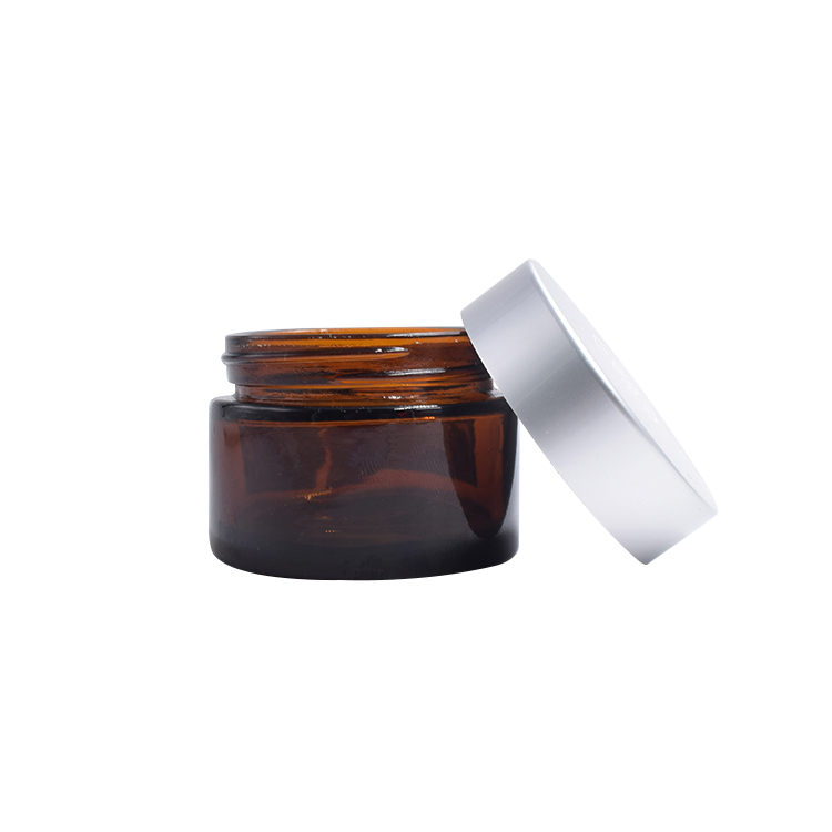 wholesale amber glass container cosmetic cream lotion aluminum cap glass jar