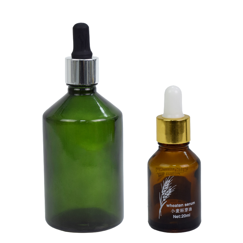 wholesale amber green 20ml 100ml 3oz glass packaging dropper bottle essential oil oblique shoulder bottle
