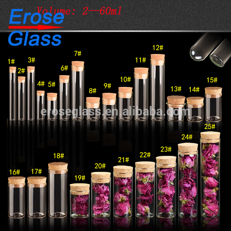 wholesale and custom made flat bottom glass tube bottle with cork