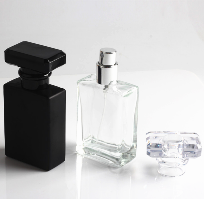 wholesale atomizer glass 100ml refillable spray perfume bottle 100ml black and clear square shape