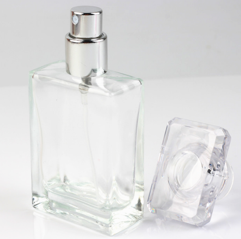 wholesale atomizer glass 100ml refillable spray perfume bottle 100ml black and clear square shape