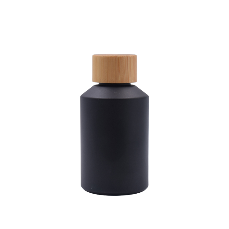 wholesale bamboo container 30ml  60ml 125ml wood and black glass cosmetic packaging with bamboo cap