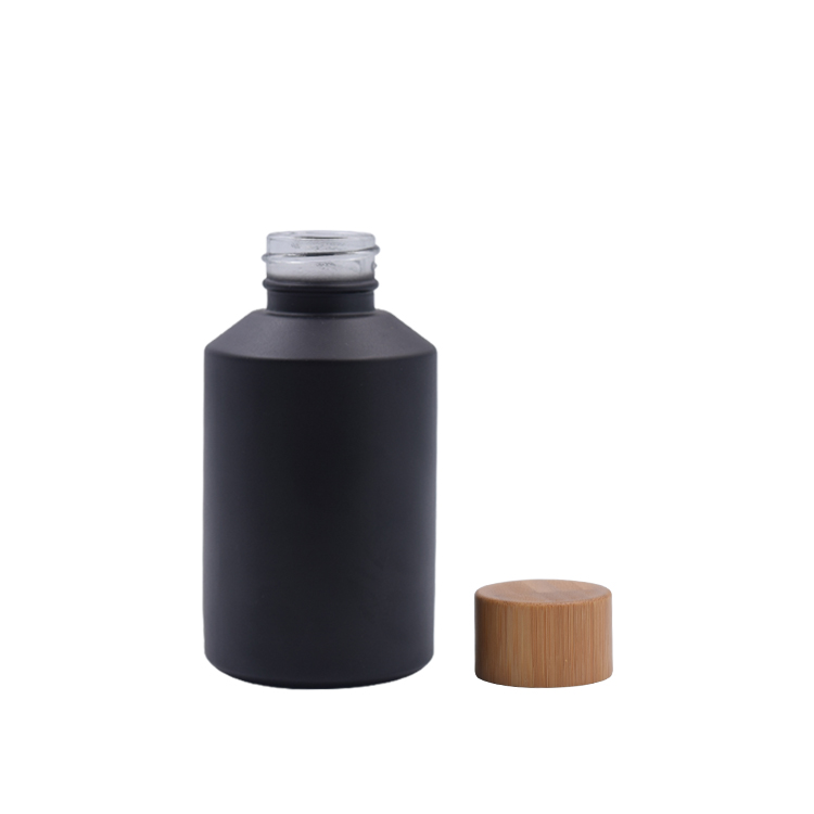 wholesale bamboo container 30ml 60ml 125ml wood and black glass cosmetic packaging with bamboo cap