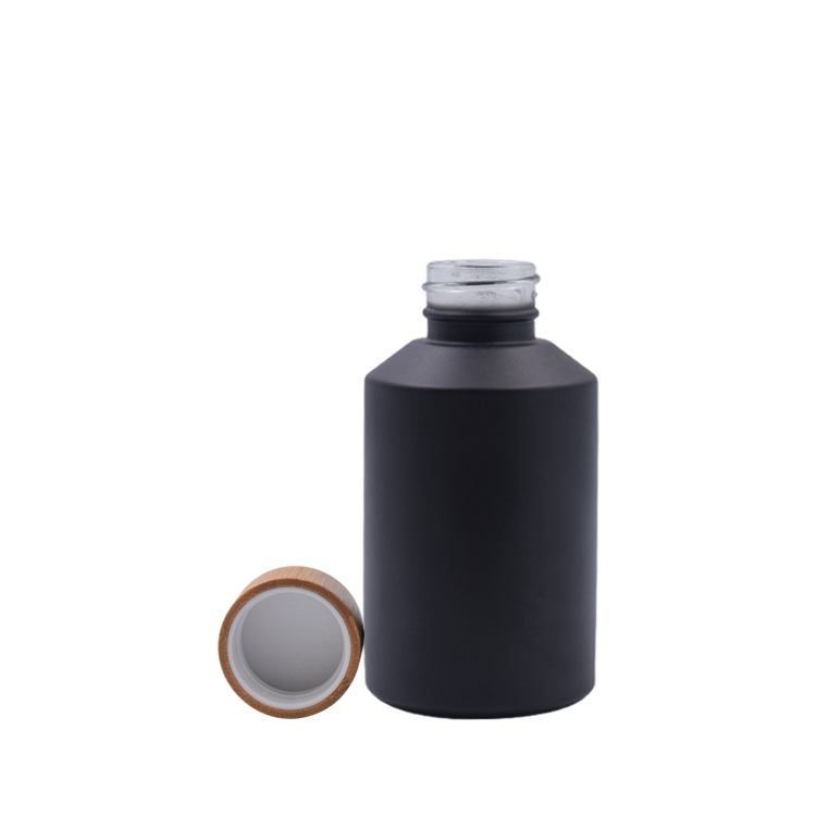 wholesale bamboo container 30ml 60ml 125ml wood and black glass cosmetic packaging with bamboo cap