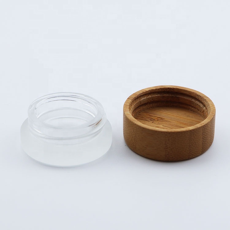 wholesale bamboo top wooden cap clear frosted cream glass jar 30ml glass jars with bamboo cap