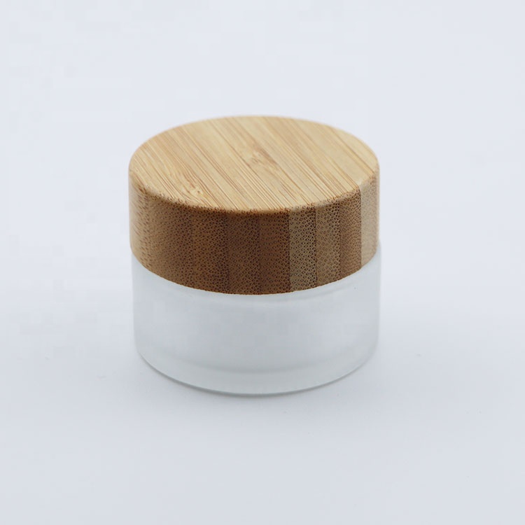 wholesale bamboo top wooden cap clear frosted cream glass jar 30ml glass jars with bamboo cap