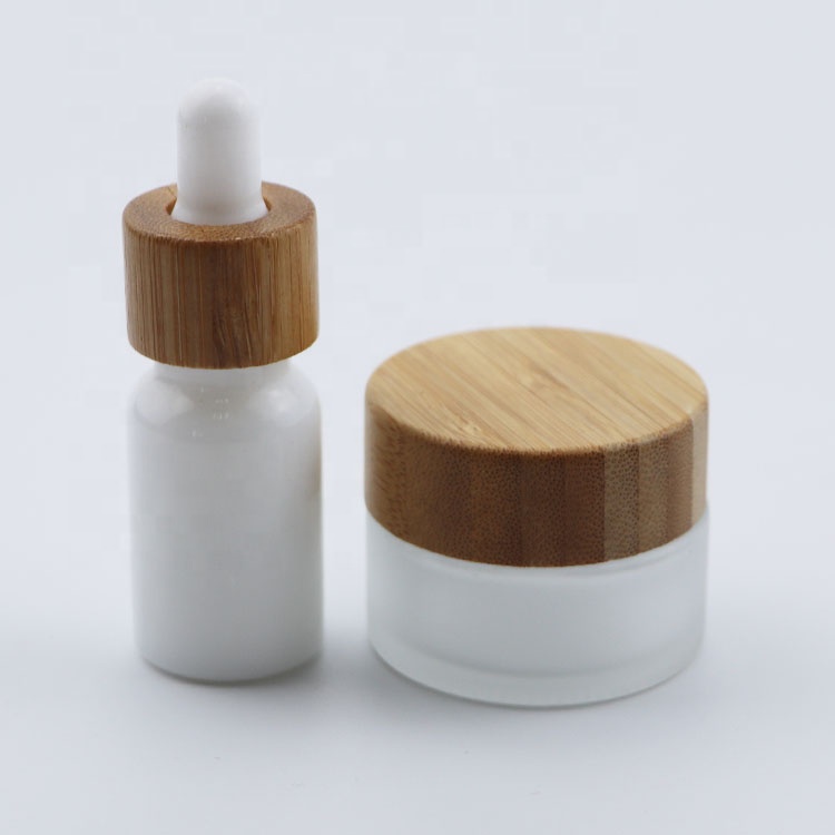 wholesale bamboo top wooden cap clear frosted cream glass jar 30ml glass jars with bamboo cap