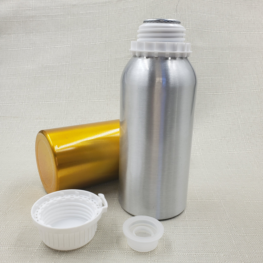 wholesale big round shape 1000ml red/blue/green aluminum bottles for chemical product packing