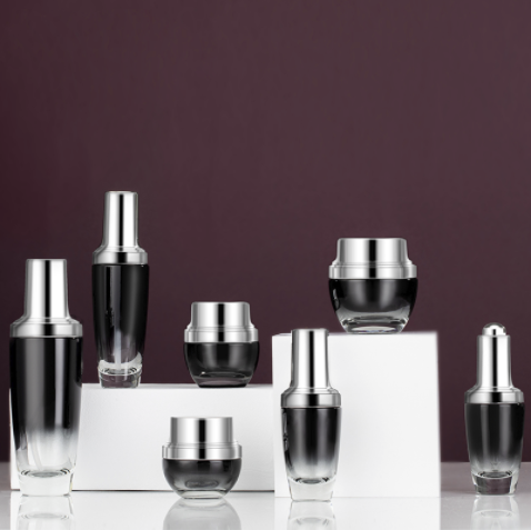wholesale black cosmetic packaging 20g 30g 50g 30ml 50ml 100ml lotion glass jars and bottles