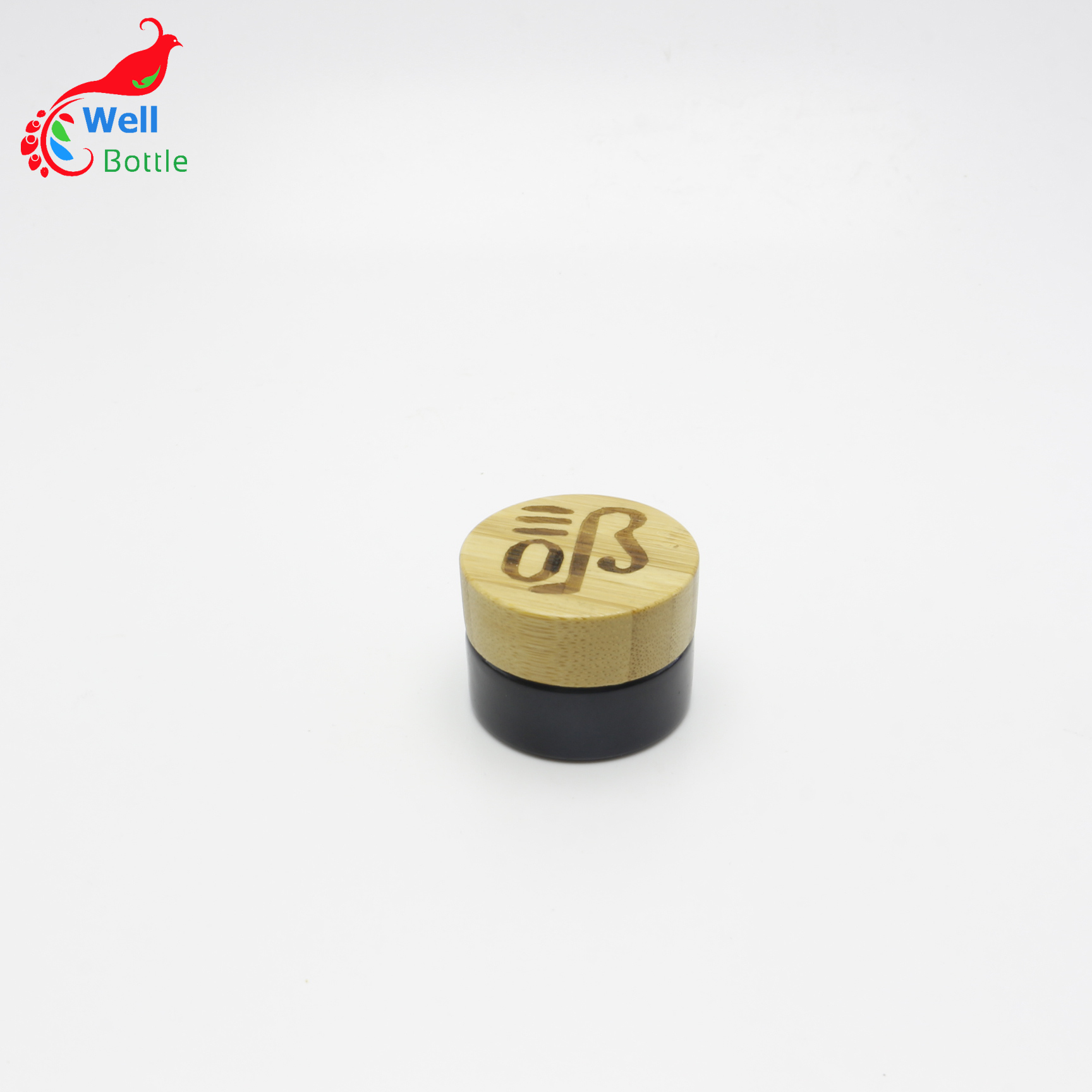 wholesale black glass cream jar 5g beauty Gel jar with wood bamboo lid J065E