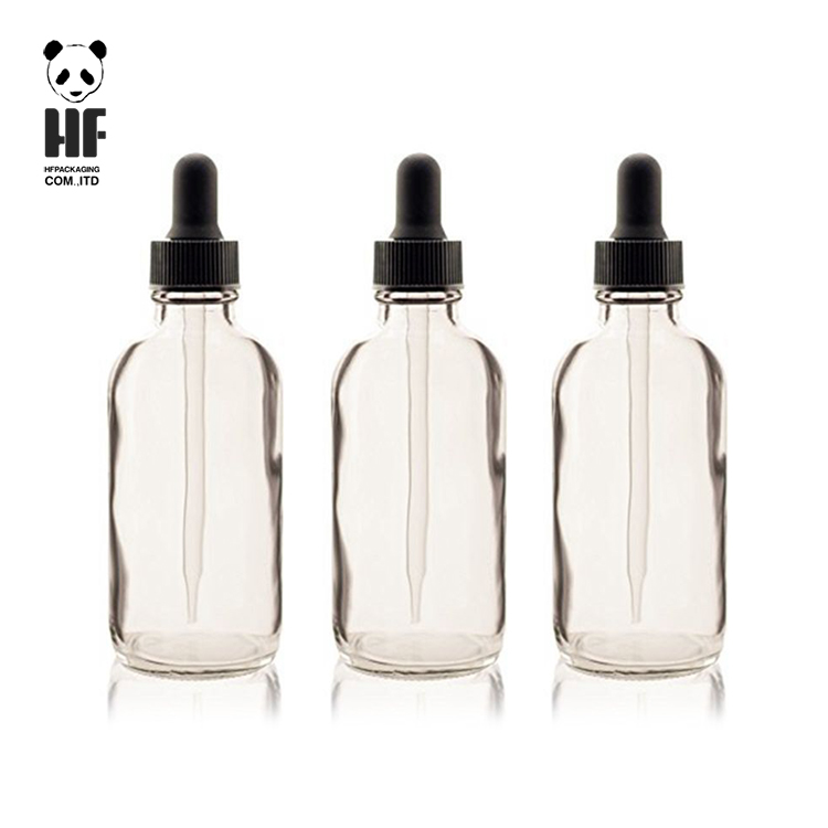 wholesale boston round clear empty 2oz glass bottle with dropper