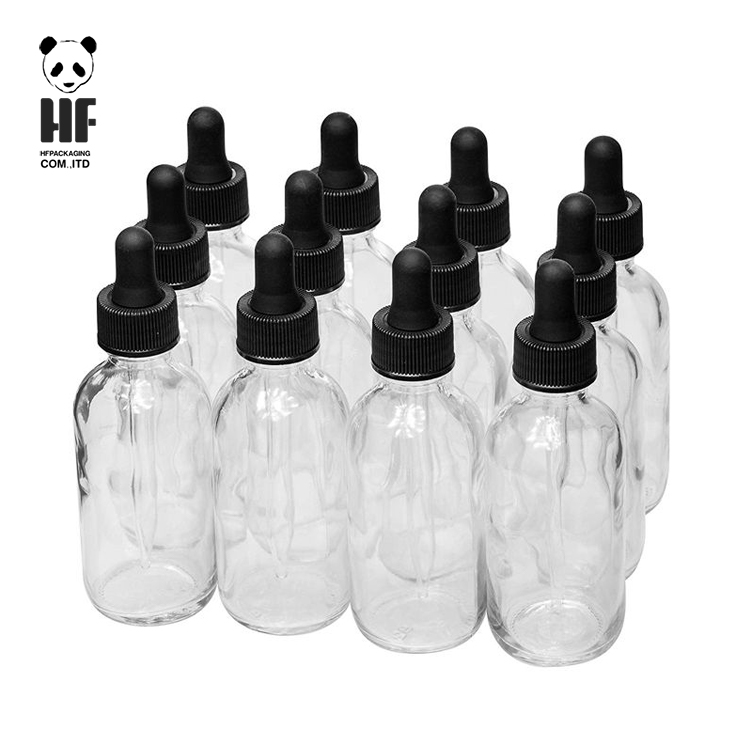 wholesale boston round clear empty 2oz glass bottle with dropper