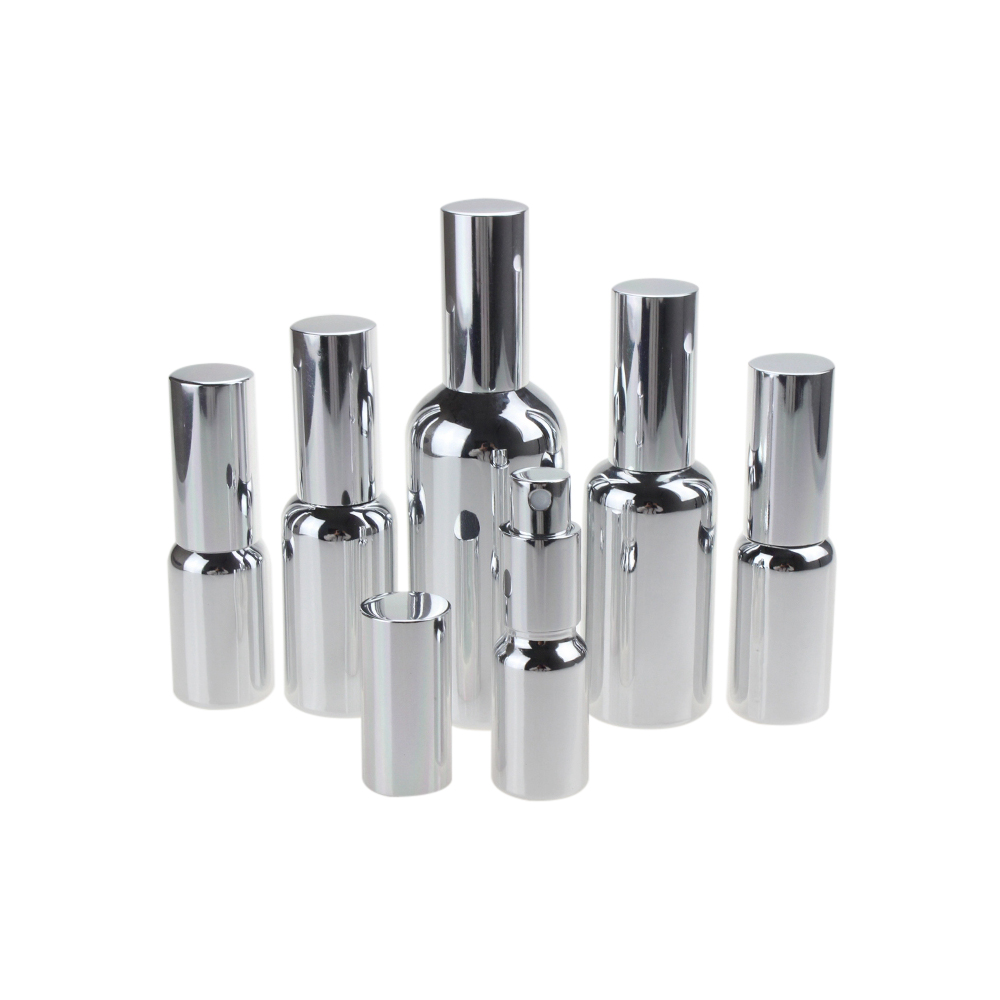wholesale bulk 30ml glass spray bottle for essential oil, empty luxury silver 1 ounce fine mist spray bottle for perfume