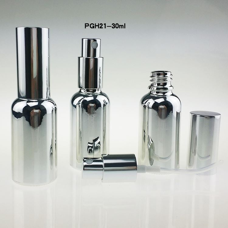 wholesale bulk 30ml glass spray bottle for essential oil, empty luxury silver 1 ounce fine mist spray bottle for perfume