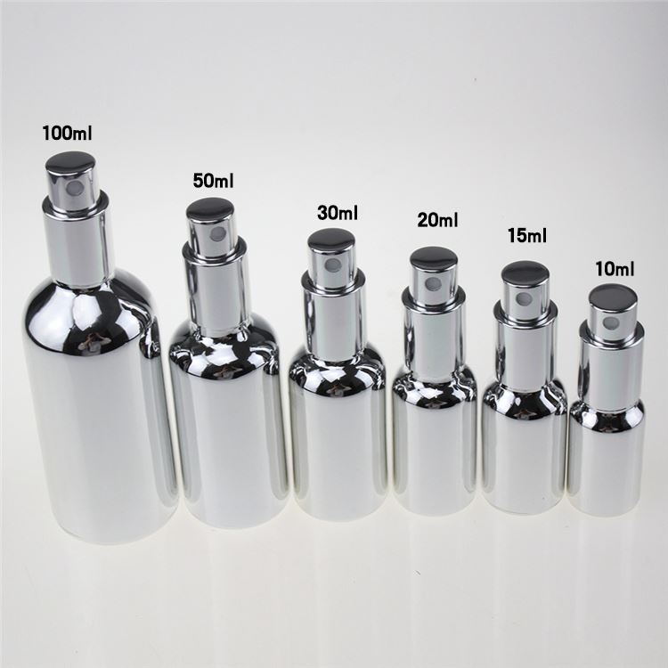 wholesale bulk 30ml glass spray bottle for essential oil, empty luxury silver 1 ounce fine mist spray bottle for perfume