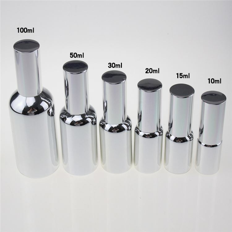 wholesale bulk 30ml glass spray bottle for essential oil, empty luxury silver 1 ounce fine mist spray bottle for perfume
