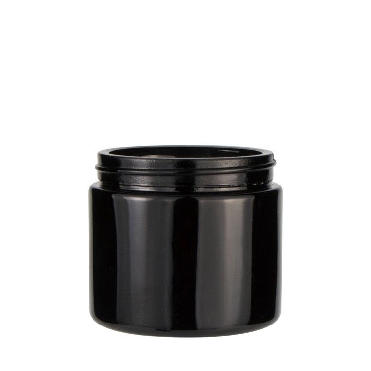 wholesale cheap 120g 4oz herb hemp food container black round straight slide glass jar with plastic black screw lid