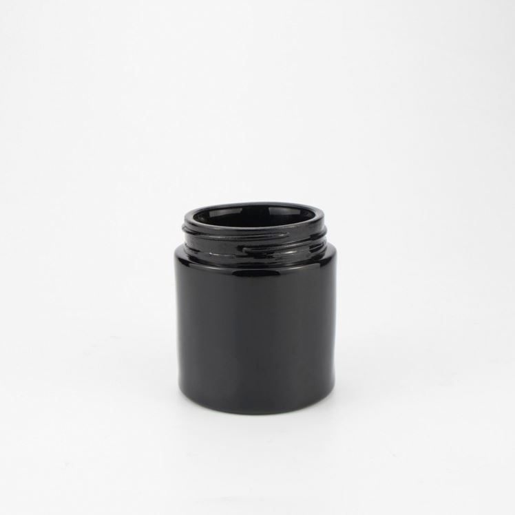 wholesale cheap 120g 4oz herb hemp food container black round straight slide glass jar with plastic black screw lid