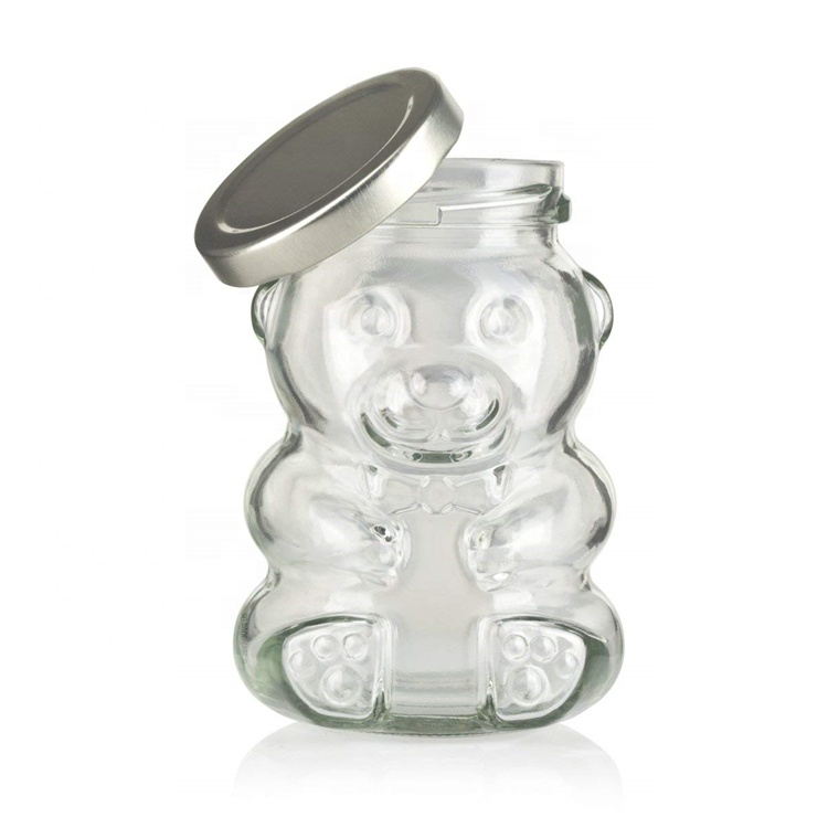 wholesale cheap 200ml teddy bear shaped frosco vidrio glass bottle honey bee candy sugar chocolate glass jar with lug lid 8oz