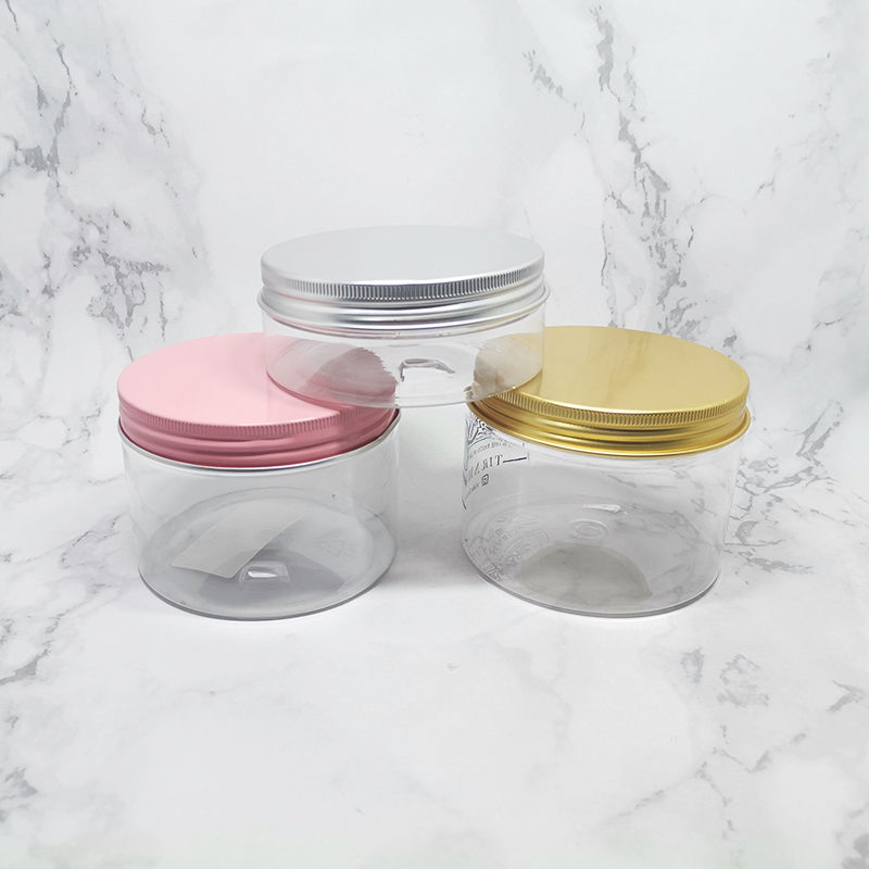 wholesale cheap 8oz 250ml empty clear pet plastic cookie container jar with aluminum lid manufacturer
