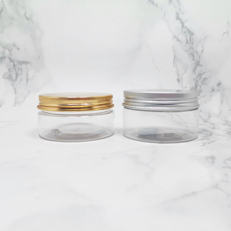 wholesale cheap 8oz 250ml empty clear pet plastic cookie container jar with aluminum lid manufacturer