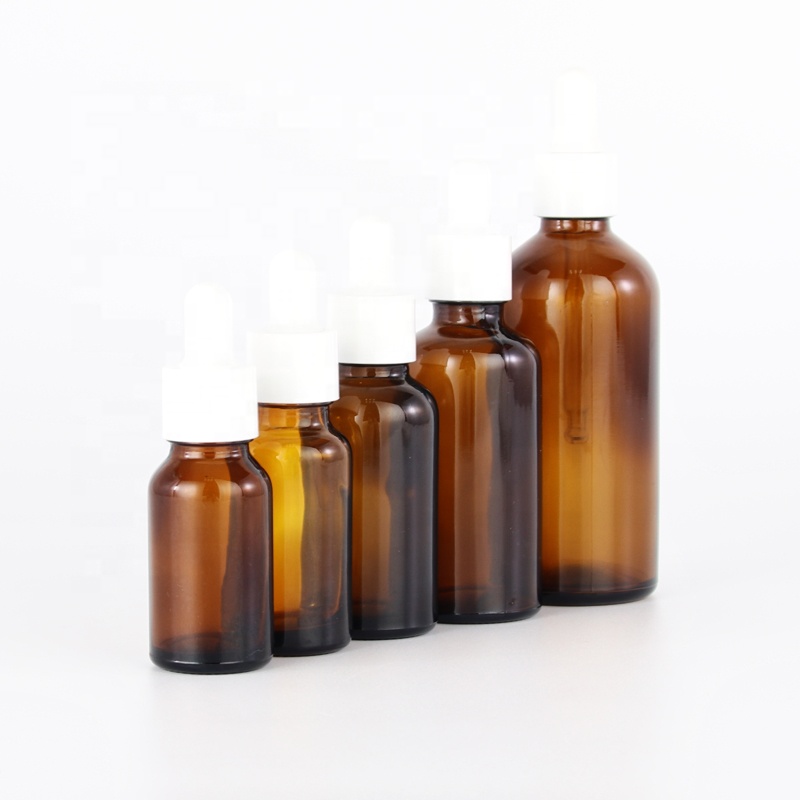 wholesale cheap amber glass essential oil bottles with white rubber teat