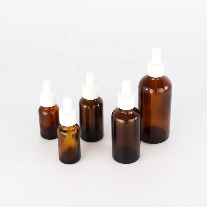 wholesale cheap amber glass essential oil bottles with white rubber teat