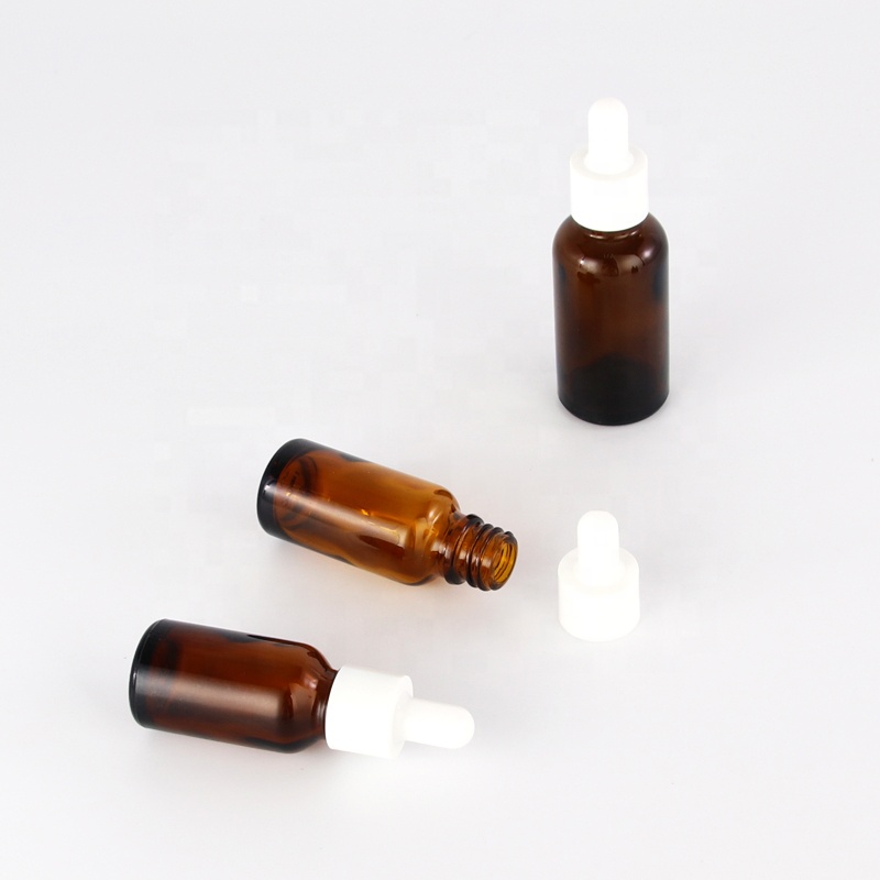 wholesale cheap amber glass essential oil bottles with white rubber teat