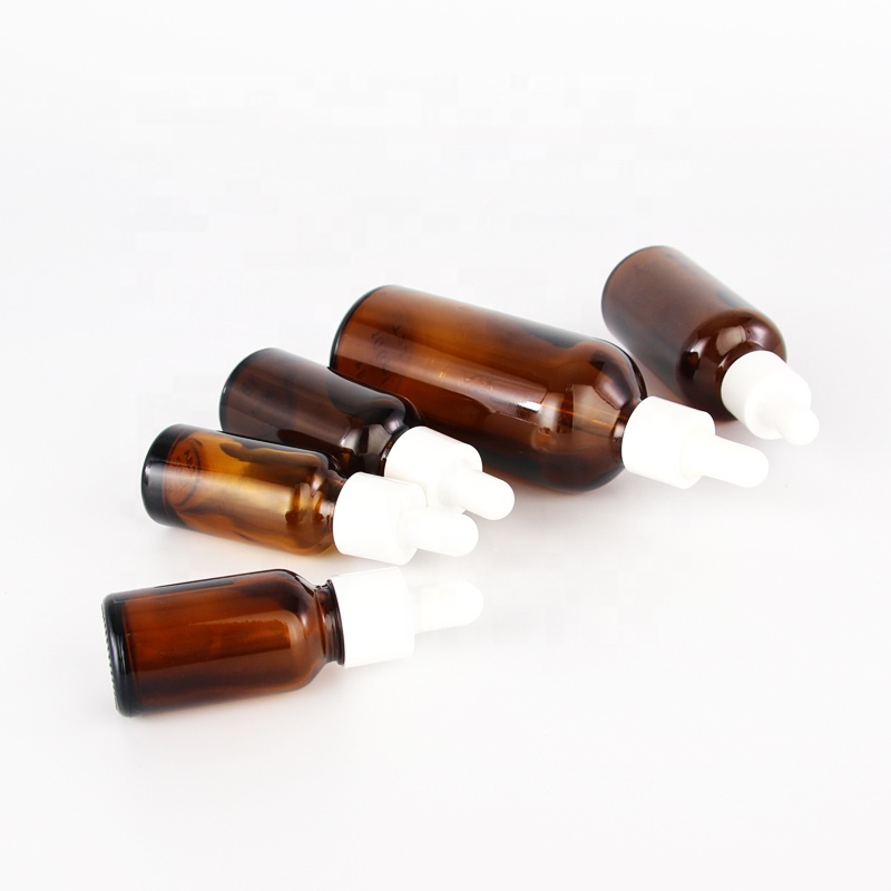wholesale cheap amber glass essential oil bottles with white rubber teat
