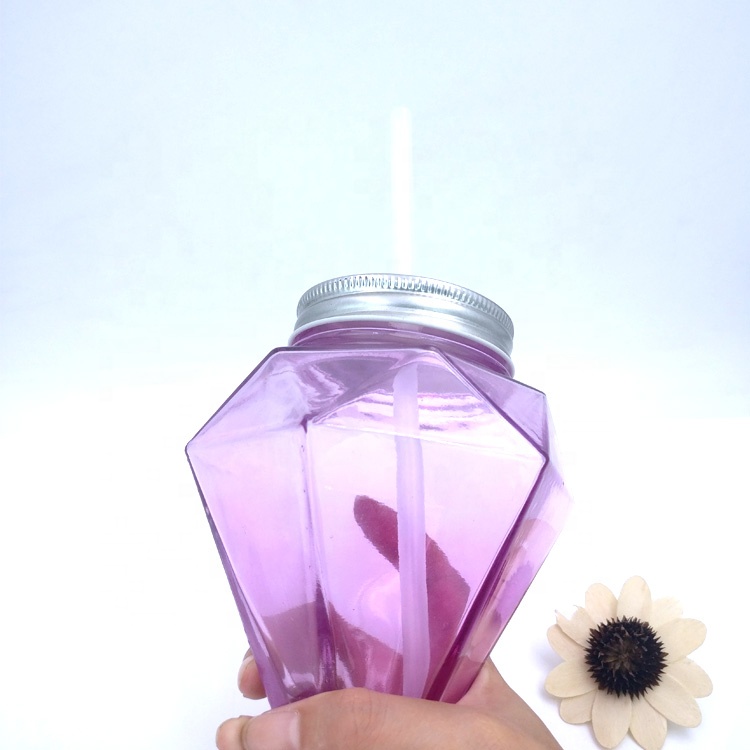 wholesale cheap mason mug 450ml 520ml 16oz diamonds design empty pink glass drinking jar with lids and straw for party bbq soda