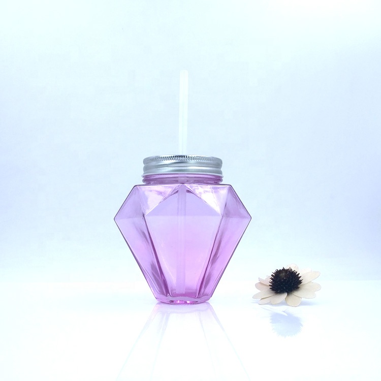 wholesale cheap mason mug 450ml 520ml 16oz diamonds design empty pink glass drinking jar with lids and straw for party bbq soda