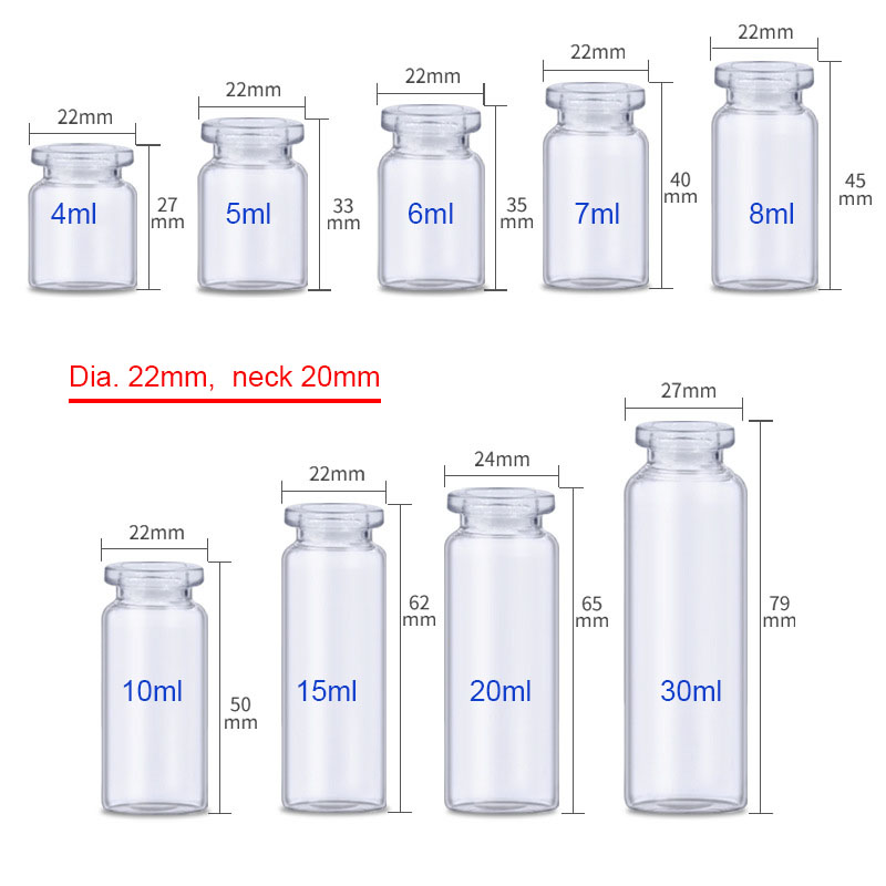 wholesale clear and amber 4ml to 30ml empty sterile medicine pharmecutical glass vials bottle with 20mm aluminum lid