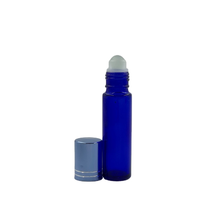 wholesale clear blue essential oil custom roll on glass bottle with roller