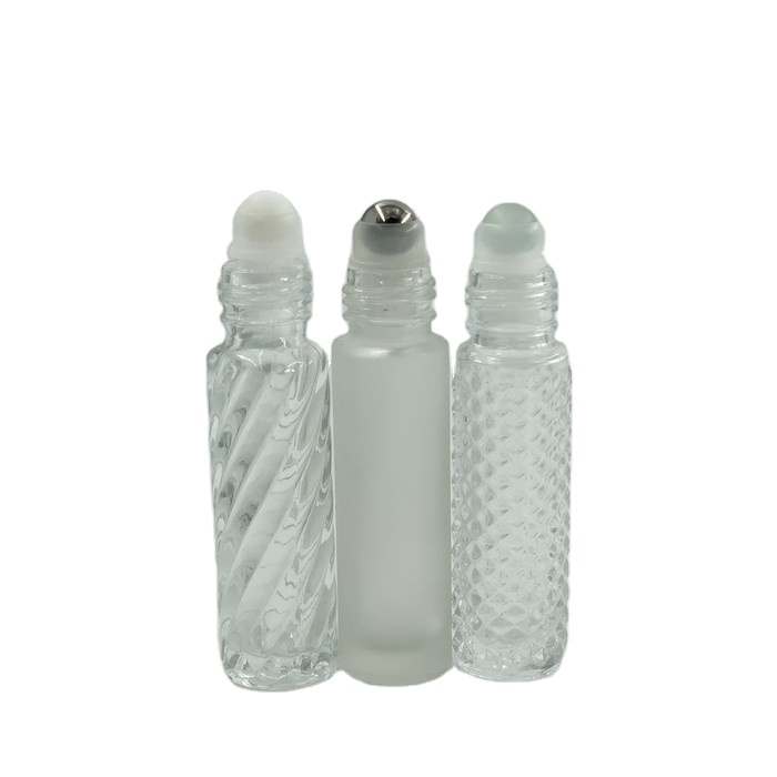 wholesale clear blue essential oil custom roll on glass bottle with roller
